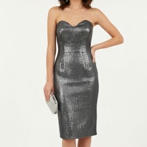 Twentycluny silver metallic sequined strapless dress 2